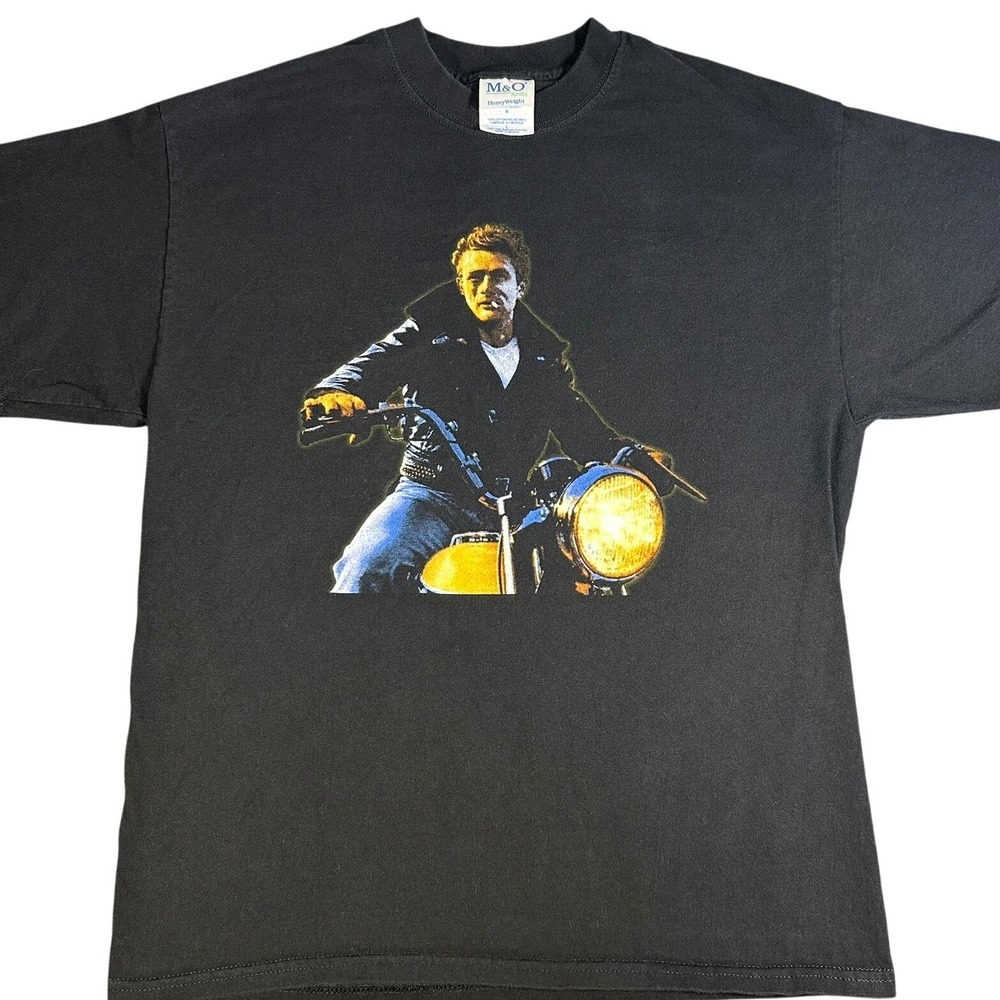 Vintage James Dean Motorcycle T-Shirt Mens Large Black M&O Knits HeavyWeight Tee